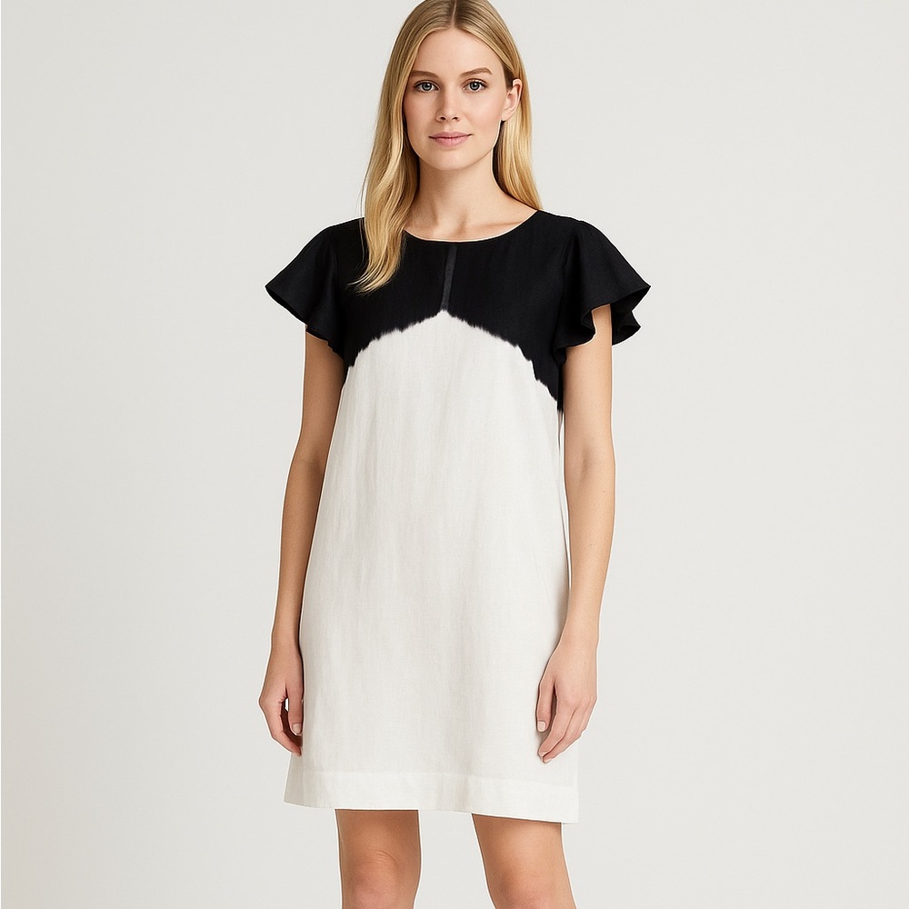 J.Crew Dip-Dyed Black & White Linen Dress – Size Medium